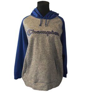 Champion grey and blue spell out hoodie size 2XL